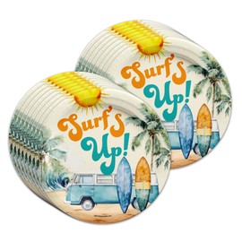 Surfs Up Birthday Party Supplies Tableware Set Includes Plates Napkins Cups - Kit for 16