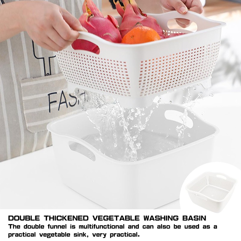 LNQ LUNIQI Double-layer Draining Basket Plastic Fruits Vegetable Washing Basket