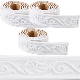 CRASPIRE 266 x 2in Crown Molding 88.6in/Roll Peel and Stick Foam White Self Adhesive Flexible Trim 3D Sticky Vintage Decorative Wallpaper Border Wall Edging Baseboard Mirror Border Lines DIY Decor