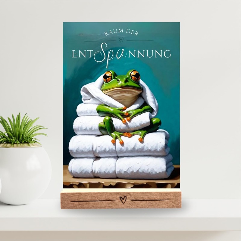 Frog Shield Wellness Towel Relaxation Frog Decorative Bathroom Wooden Stand