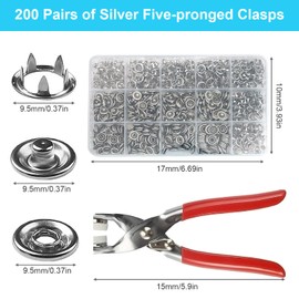 200 Sets Snaps for Fabric, Metal Snaps Buttons with Fastener Pliers Press Tool Kit for DIY Crafting, Clothing, Buttons for Clothes Sewing (9.5mm)