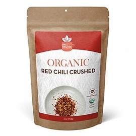 SPICY ORGANIC Crushed Red chili Flakes - 100% Pure USDA Certified - Non-GMO, Gluten-Free-Comes in a Resealable Pack–Pungent and Spicy Flavor-4OZ (113 grams)