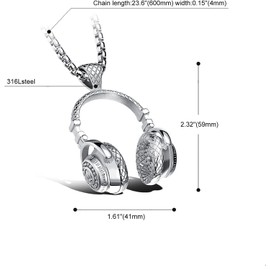 DJ Music Headphone Pendant Necklace Long Chain Men Women Hip Hop Punk Style Jewelry Rock Headset Necklace Men Stainless Steel Stainless Steel, Stainless Steel