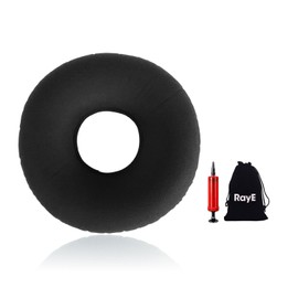 RayE Large Orthopaedic Seat Cushion, 45 cm Hemorrhoids Seat Cushion, Inflatable Seat Cushion, Orthopaedic, Doughnut Seat Cushion, Orthopaedic, Inflatable Cushion, Soft Seat Ring with Pump, Black