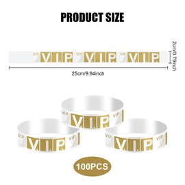 Pack of 100 Disposable VIP Wristbands, Vip Inlet Bands Waterproof Paper Wristbands for Events, ID Bracelets for Parties, Festivals, Concerts and Water Parks (Gold)