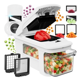 Tudo-en-1 Mandolina Cortador de Verduras Alimentos Patatas Cebolla Manual - Multifuncional Espiralizador Picador de Verduras con Recipiente - Rallador