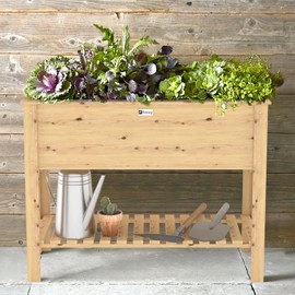Elevens Raised Garden Bed Outdoor, Standing Wood Raised Garden Boxes for Vegetables, Flowers and Herbs, Elevated Planter Box with Legs and Large Storage Shelf 47 * 21.6 * 35.4", Capacity 220lb