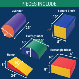 Constructive Playthings Kids Climbing Toys for Toddlers, Soft Play Equipment, Daycare Essentials, Padded Shapes, Sturdy Vinyl Exterior, Easy to Clean, Multicolor, 5 Foam Shapes, All Ages