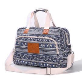 Malirona Canvas Overnight Bag Women Weekender Bag Carry On Travel Duffel Bag Floral (Blue)