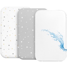 2 x fitted sheets made of 100% cotton with elastic band, 1 x mattress protector made of 100% waterproof material, set of 3, 55 x 90 cm, grey