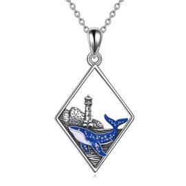 YAFEINI Whale Necklace for Women Sterling Silver Ocean Necklace Lighthouse Jewellery Whale Gift, Sterling Silver, No Gemstone