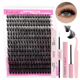 FADLASH Lash Extension DIY Kit 80D 0.07 D Curl Cluster Lashes with Lash Bond and Seal, Lashes Remover and Tweezers for DIY Eyelash Extension at Home (80D, 12-18mm）