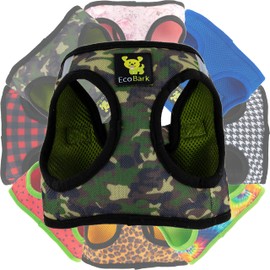 EcoBark Step in Dog Harness - Eco-Friendly Teacup Dog Harnesses for XXS, XS, and Small Dogs - Reflective and Adjustable Mini Body Halter Vest -Tiny Soft Mesh Toy Breed Harness Under 5 lbs (XXXS, Camo)