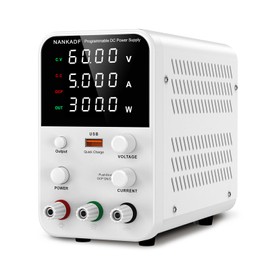 DC Power Supply Variable, Bench Power Supply with Encoder Adjustment Knob, Output Enable/Disable Button, Adjustable Power Supplies with USB Quick-Charge, Short Circuit Alam (60V 5A White)
