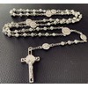 elegantmedical Handmade Silver Rose Beads St. Benedict Rosary Catholic Necklace