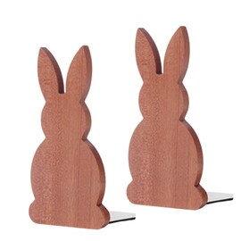 Book Stand, Rabbit Bookend, Bookend, Wooden, Simple Design, Stylish, Cute, Learning (Mhogany, Rabbits, Set of 2)