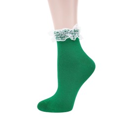 Benefeet Sox Women Ankle Socks Girls Cute Lace Ruffle Frilly Anklet Socks Kawaii Princess Ankle Dress Socks Casual Low Cut Cotton Socks with Ruffle Novelty Fun Ankle Socks, Green