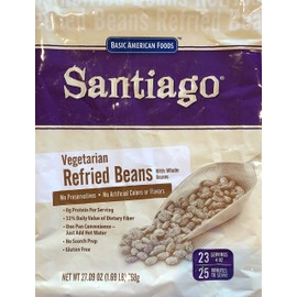 Santiago Vegetarian Refried Beans, Dehydrated Refried Pinto Beans with Whole Beans Mix, 1.86 Pound Pouch