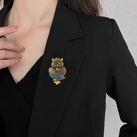 Rhinestone Owl Brooch Pin for Women Cute Big Cartoon Cat Eye Stone Owl Bird Brooch Unique Double Owl Brooch Pin Clothes Bag Hat Dress Jewelry (Blue)
