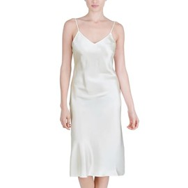 OSCAR ROSSA Women's Luxury Silk Sleepwear 100% Mulberry Silk Full Slip Chemise Nightgown, Cream, M