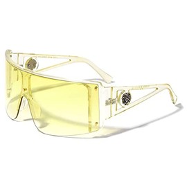Dweebzilla Oversized Semi Rimless One Piece Shield Aviator Luxury Sunglasses (Transparent Yellow Frame, Yellow Gradient Lens)
