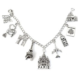 Paris Charm Bracelet or Necklace with 9 charms, French Gift for Traveler