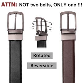 JASGOOD Men's Belt, Leather Reversible Belt for Men Black and Brown Dress Belt Rotate Buckle (Black and Coffee, Suit for Waist Size 34-37 Inches)