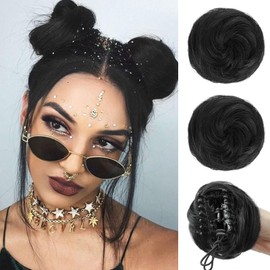 HANYUDIE Space Buns Hair Pieces 2PCS Claw Clip in Hair Bun Mini Bun Hair Scrunchies Extension for Women Girls 1B