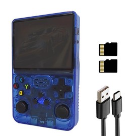 R36S Retro Video Handheld Game Console Linux System 3.5 in IPS Screen Built in 2500mAH Battery 32G+64G TF Card Preinstalled Gamess - Color: blue