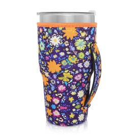 AJLTPA Reusable Iced Coffee Cup Sleeve Neoprene Insulated Sleeves Cup Holder with handle Idea for 30oz - 32oz Tumbler Cups, protein shake bottles(Only Cup Sleeves), Abstract Flowers