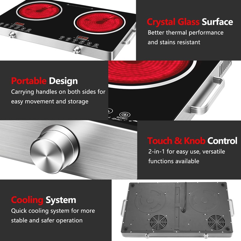 DRINTON 2 Burner Electric Cooktop, 3500W 110V Electric Double Burner