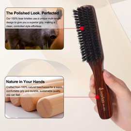 PERFEHAIR Slick Back Hair Brush for Women, Men | Natural Medium Boar Bristle Smoothing Hair Brush for Thin & Fine Hair | Achieve Sleek, Shine, Polished Styles & Tame Flyaways