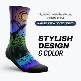 Outway Night Time Bliss Crew Socks, Moisture-Wicking Athletic Calf Socks with Arch Support for Men and Women, Colorful Design, Size L/XL