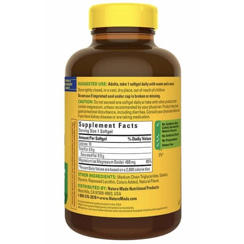 Nature Made Magnesio 400 mg Óxido Extra Fuerza 180 cápsulas