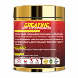 Vitaminnica Micronized Creatine Powder, 100% Pure Creatine Monohydrate Powder for Performance and Muscle Power | 100 Servings, 300 g (300g, Strawberry)