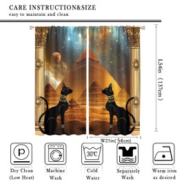 Mysterious Egyptian Window Curtains,Ancient Egyptian Black Cat with Precious Stones Mythology Pyramid Blackout Drapes,Dreamy Starry Sky Moon Print Curtains for Living Room Bedroom 42x54 Inch