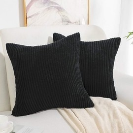 PiccoCasa Corduroy Pillow Cover Decorative Cushion Cover Striped Pillow Case Bedding Sofa Living Room Square Pillowcase 2pcs Black 45x45cm