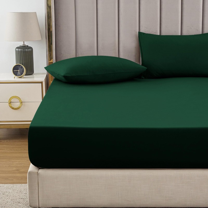 Soifox Super King Fitted Sheet Dark Green - Bed Sheets