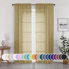 OWENIE Sheer Curtains, Sheer Curtains 84 Inch Length 2 Panels Set, Light Filtering Voile Fimly Sheer Drapes for Living Room/Bedroom, 2pcs, Gold Solid Rod Pocket Sheer Curtains, Each 42" W x 84" L