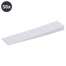 ALUSFERA Plastic Wedges Set - Door Stopper - Robust Wedge 50 Pieces - Wheel Chocks 20 x 100 x 8 mm - Universal Plastic Wedges - Furniture Wedges White Colour - Wedges with 8 Control Levels
