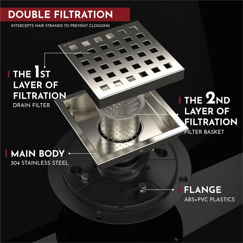 WEBANG 4 Inch Square Shower Floor Drain with Flange,Quadrato Pattern