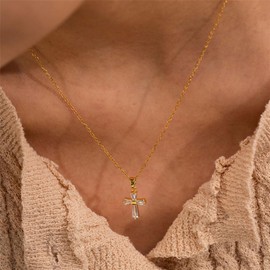 ALRNBY Cross Necklace for Women & Men: Gold/Silver Layered Cross Pendant with Crown, Jesus Rosary Necklace - Christian Gift, Sparkly Black Rhinestone Jewelry