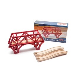 maxim enterprise, inc. 3 Piece Bridge with Ascending Tracks, Durable Plastic and Wooden Railway Suspension Bridge, Accessory Compatible with Major Name Brand Wooden Trains and Accessories