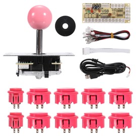 sourcing map PC Joystick DIY Kit Arcade Game Joystick DIY Parts Arcade Button ABS 5 Pin for PC Classic Arcade Pink