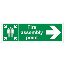 V Safety Fire Assembly Point Arrow Right Sign - Landscape - 300mm x 100mm - 2mm Rigid Plastic