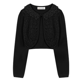 Bolerose Girls Long Sleeve Floral Lace Bolero Cardigan Kids Shrug, black