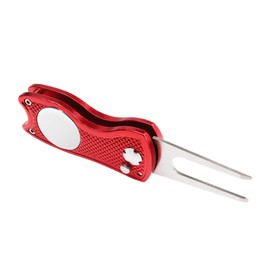 Mile High Life All-Metal Foldable Golf Divot Tool with Pop-up Button and Magnetic Ball Marking (Red Fish)