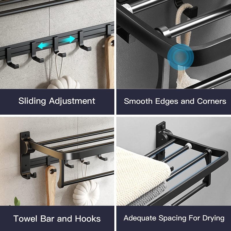VOLPONE 24 Inch Towel Rack with Towel Bar Holder Foldable