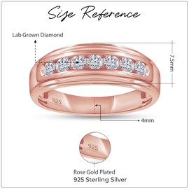 Men's Wedding Band Ring, 1/2 Carat Round Lab Grown Diamond Channel Set 7-Stone Wedding Anniversary Band Ring In 14K Rose Gold Over Sterling Silver Jewelry (0.50 Cttw)-12.5