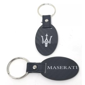 Exotic Carbon Fiber Maserati Silver New Logo Oval Carbon Fiber Key Fob - 2x2 Gloss